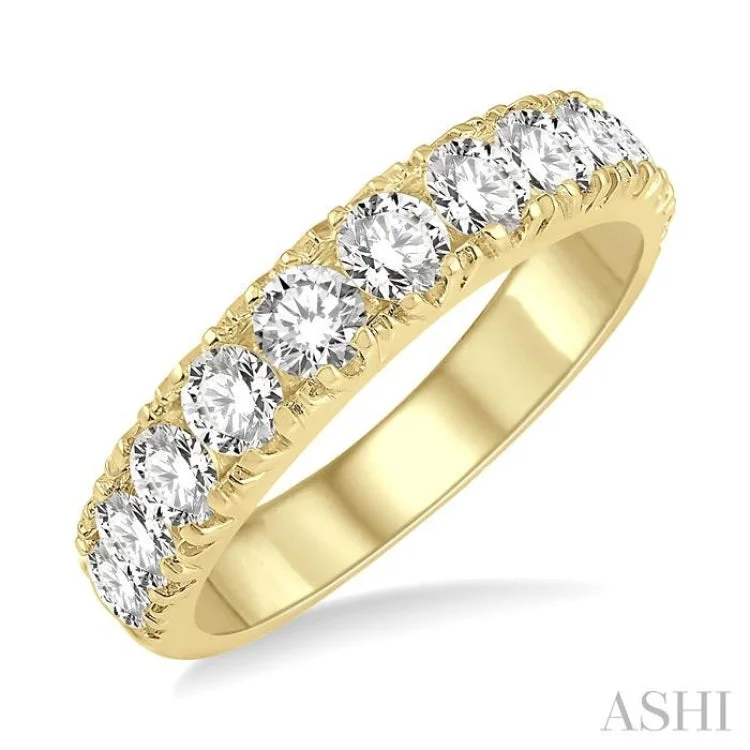 Unique Wedding Rings For Romantic Brides-1 1/2 ctw 11 Stone Round Cut Diamond Wedding Band in 14K Yellow Gold