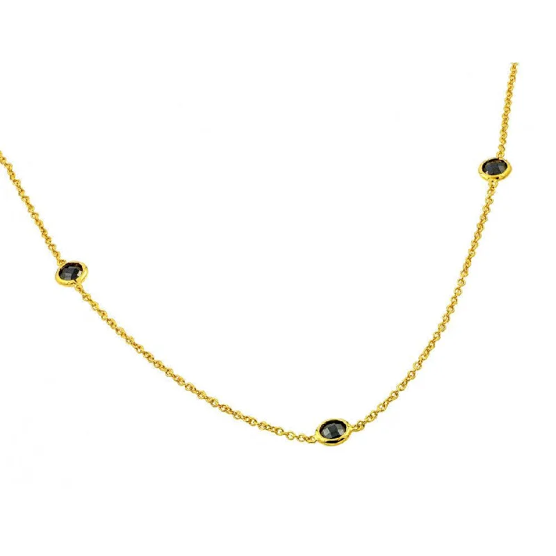 Handcrafted Crystal Necklace For Weddings-Silver 925 Gold Plated 3 Black CZ Stone Pendant Necklace - BGP00894