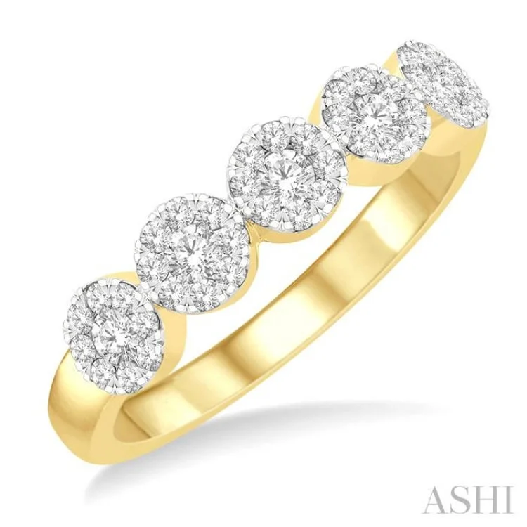 Classic Wedding Bands For Elegant Brides-1/2 Ctw 5-Stone Lovebright Round Cut Diamond Ring in 14K Yellow & White Gold