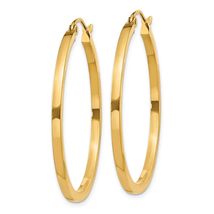 Vintage Gold Earrings For Weddings-14k 2mm Square Tube Hoop Earrings