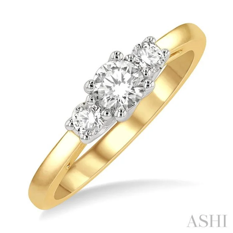 Trendy Gold Rings For Custom Wedding Bands-1/2 Ctw Round Cut Diamond Three-Stone Ring in 14K Yellow and White Gold