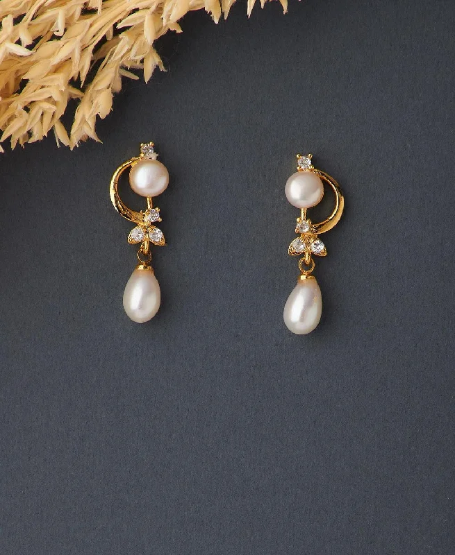 Handcrafted Wooden Earrings For Unique Style-Pretty Real Pearl Hanging Earring