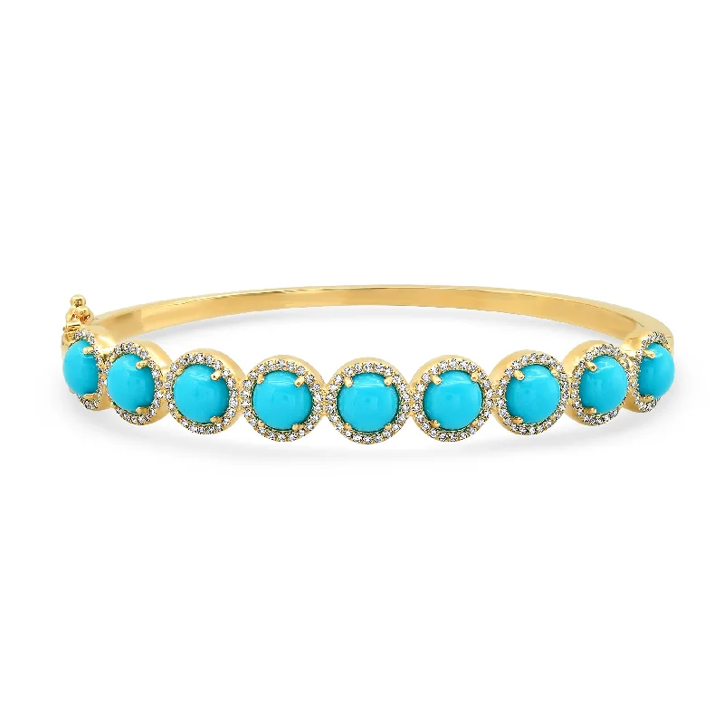 Natural Stone Bracelets For Men-SLEEPING BEAUTY TURQUOISE & DIAMOND BRACELET,  GOLD