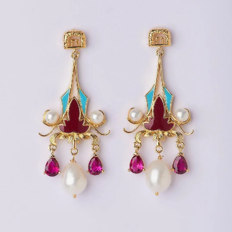 Vintage-Inspired Hoop Earrings For Fashion Lovers-Floret Dewdrops AD Stone Pearl Jhumka