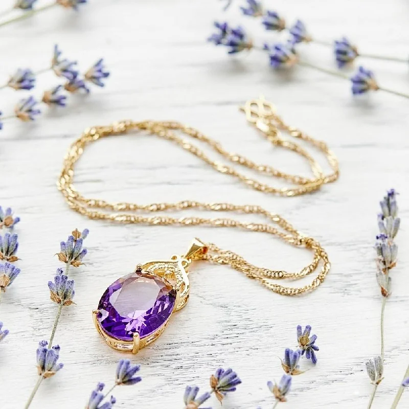 Elegant Diamond Necklace For Brides-Gold Plated Amethyst Necklace