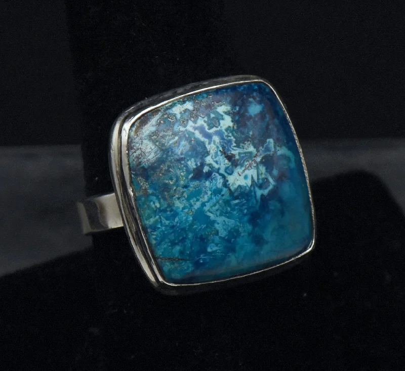 Trendy Gemstone Wedding Rings For Elegant Brides-Vintage Handmade Shattuckite Sterling Silver Ring - Size 8.5