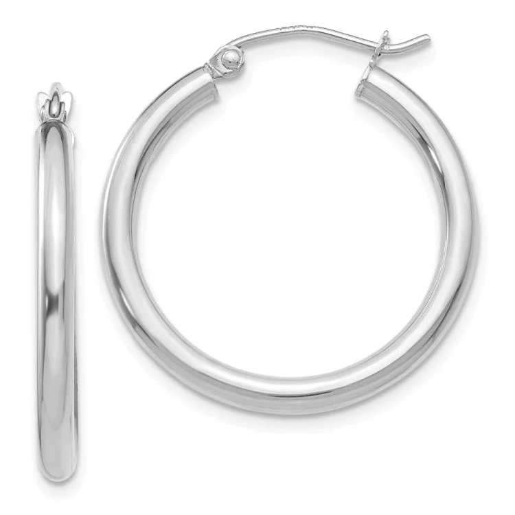 Bohemian Tassel Earrings For Festival Looks-14K White Gold Polished 2.5mm Lightweight Tube Hoop Earrings