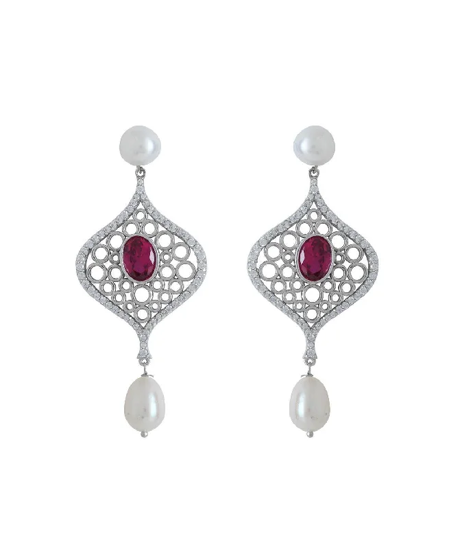 Sparkly Earrings For Formal Events-Delicate Stone Studded Silver Earring