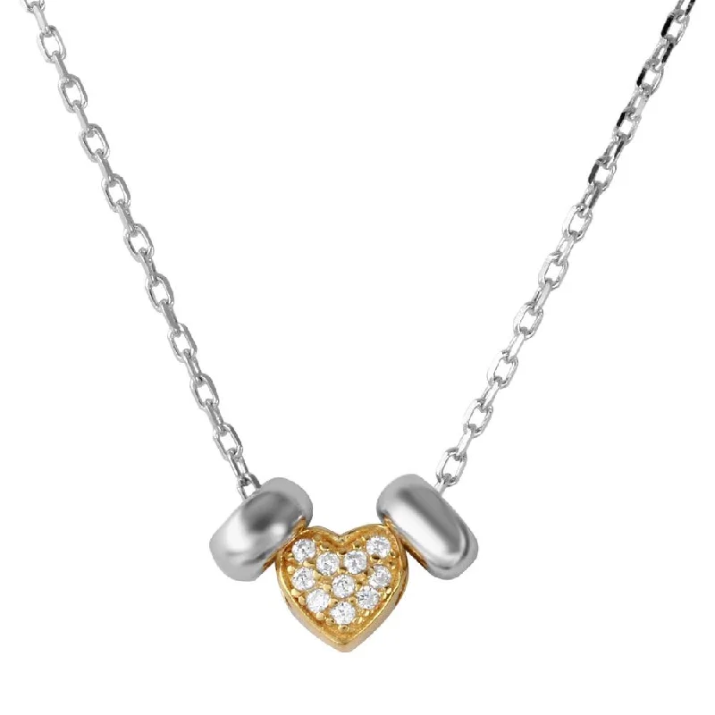 Elegant Gold Chain Necklace For Special Occasions-Rhodium Plated 925 Sterling Silver and Gold Plated CZ Heart with 2 Hoop Necklace - BGP01201