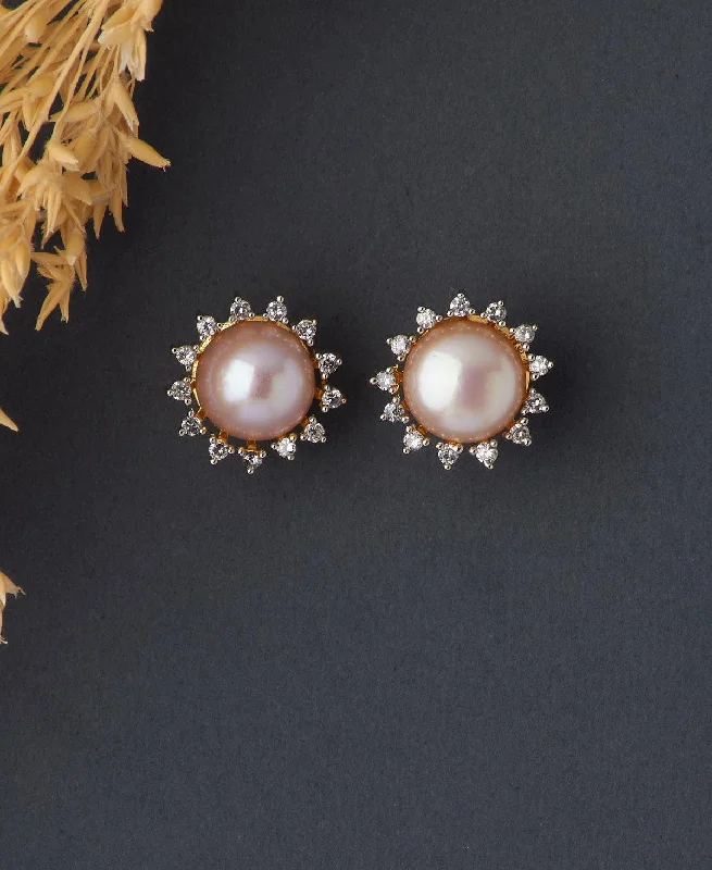 Trendy Hoop Earrings For Fashionable Look-Classy Pink Pearl Stud Earring