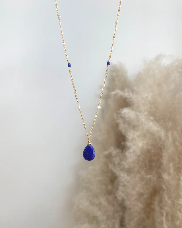 Custom Bar Necklace For Bridesmaids-Lapis Lazuli Bohemian Necklace