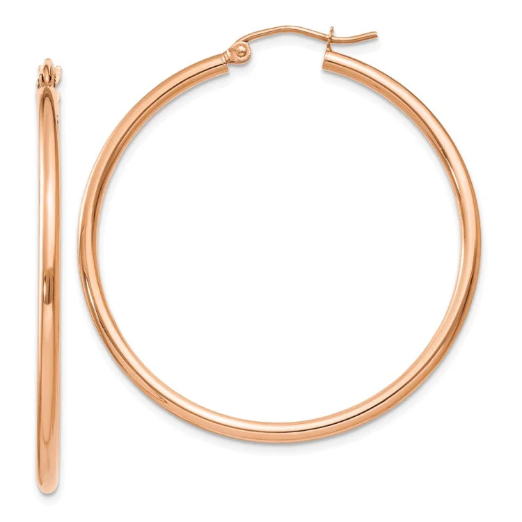 Custom Earrings For Wedding Jewelry-14k Rose Gold Polished 2mm Lightweight Tube Hoop Earrings