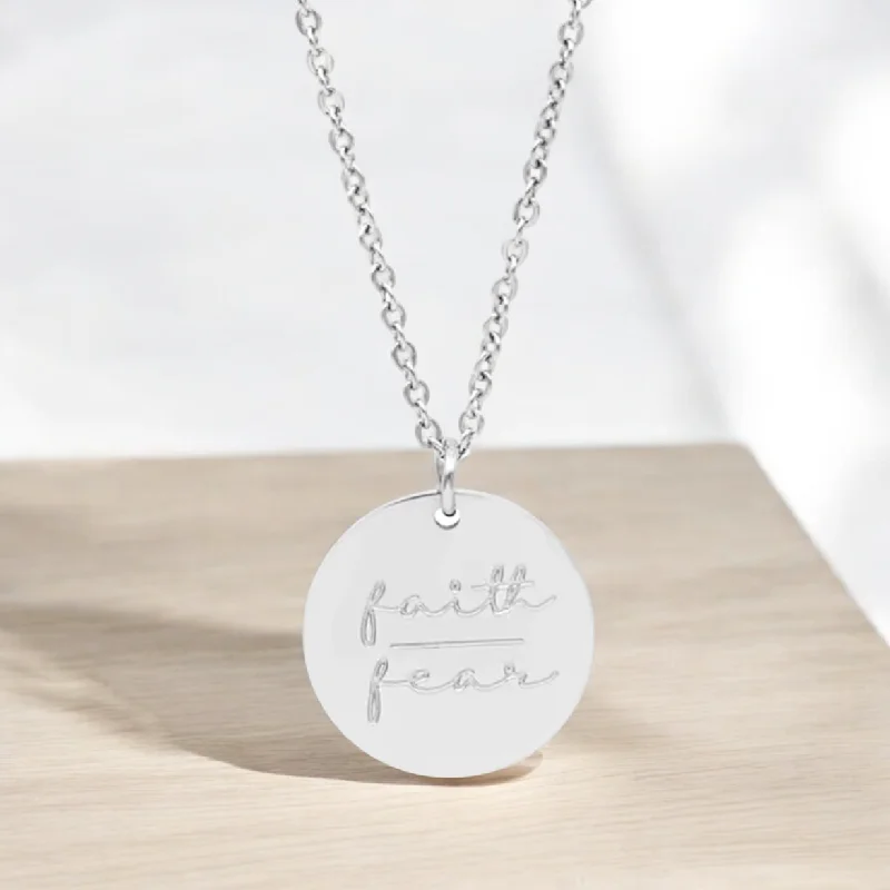 Trendy Name Necklace For Bridesmaids-Beautiful Silver or Gold Faith Over Fear Necklace