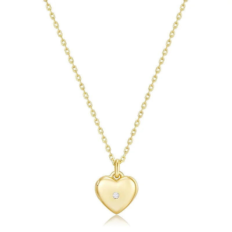 Unique Gold Necklace For Special Gifts-Gold Plated Mini Heart CZ Locket