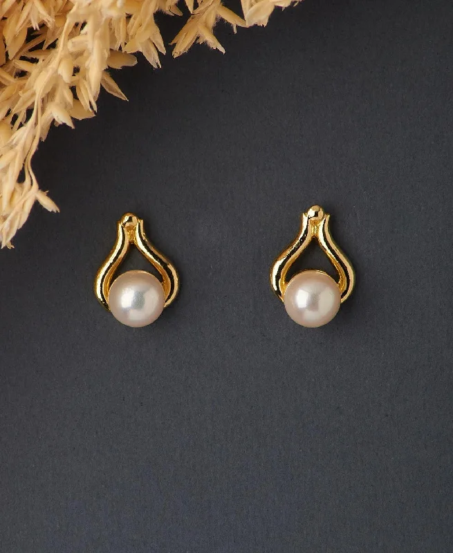 Elegant Long Earrings For Evening Out-Classic Pearl Stud Earring