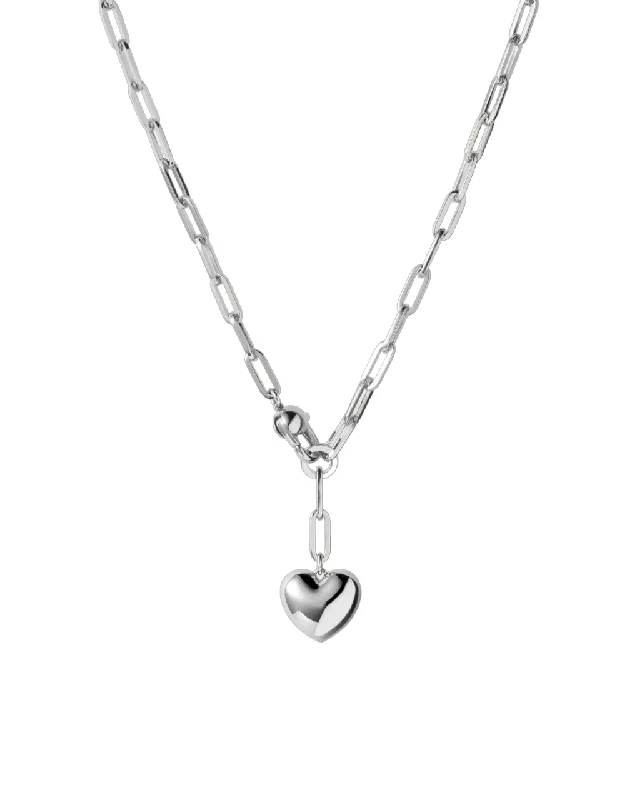 Luxury Sapphire Necklace For Weddings-Puffy Heart Chain - Silver