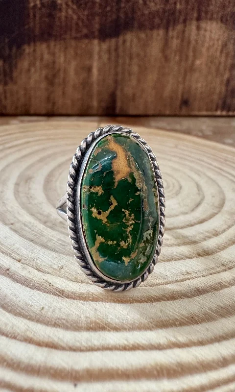 Trendy Wedding Rings For Fashion-Forward Grooms-EARTHBOUND SAM PIASO Sterling Silver and Green Yellow Turquoise Ring • Size 8 1/2