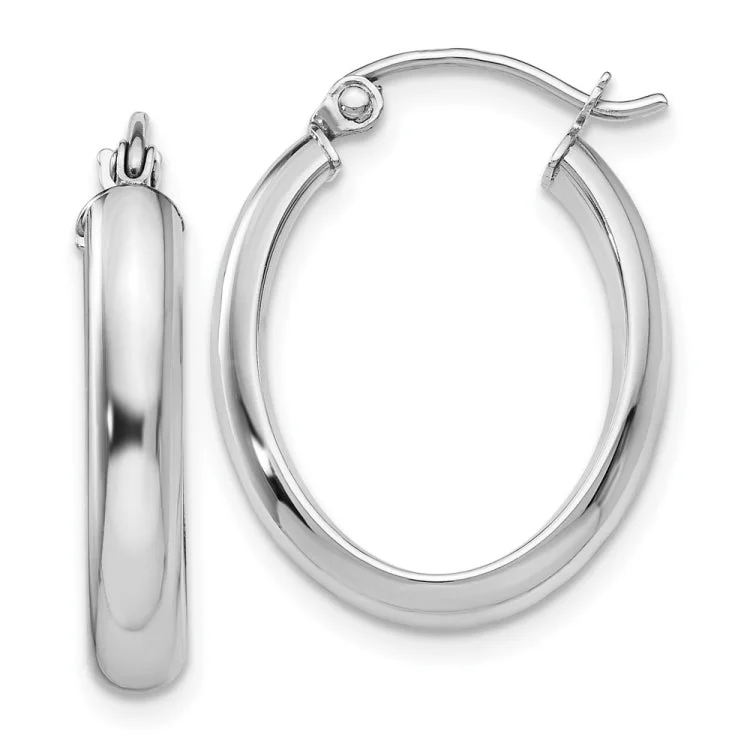 Stylish Stud Earrings For Casual Look-14k White Gold Polished 3.75mm Oval Tube Hoop Earrings