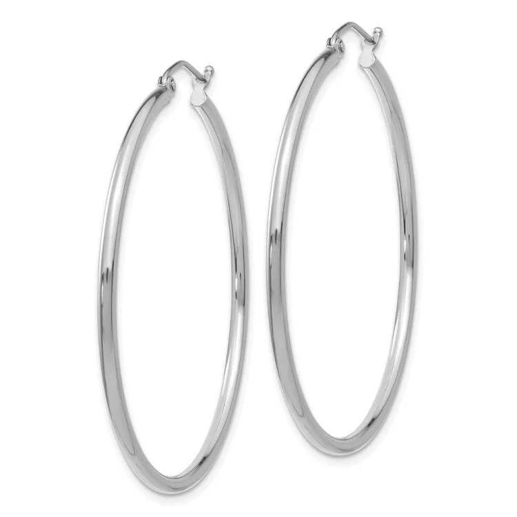 Custom Earrings For Anniversary Celebration-14k White Gold Polished 2x45mm Tube Hoop Earrings