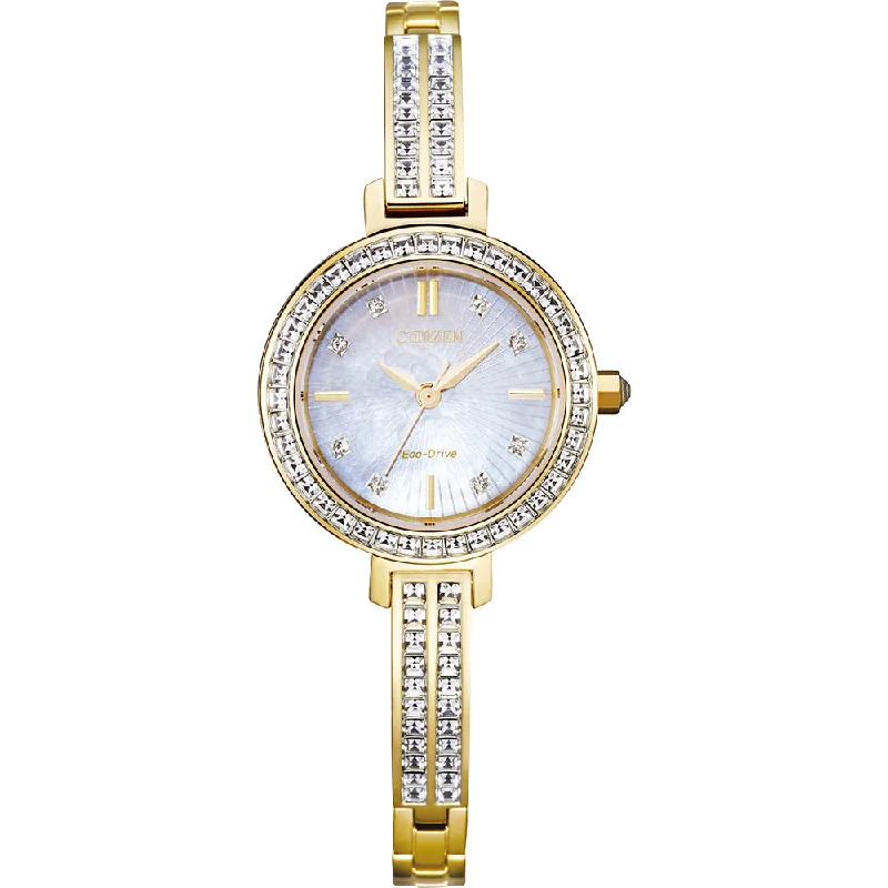 Classic Gold Watches For Women-Citizen Eco-Drive Silhouette Crystal EM0862-56D