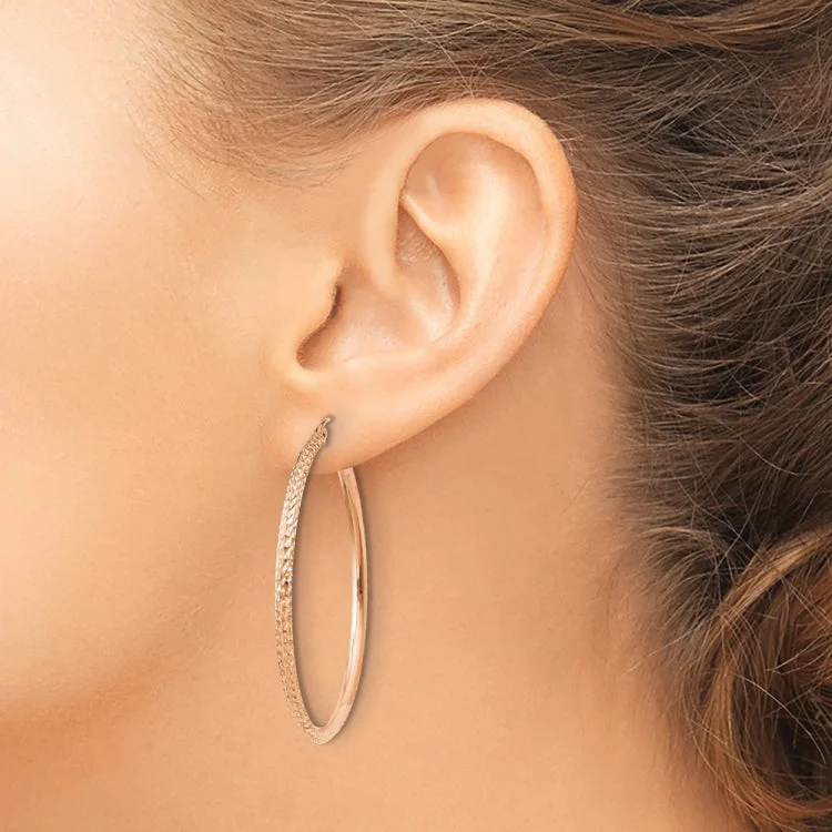 Simple Silver Drop Earrings For Casual Wear-14K Rose Gold Knife Edge Diamond-cut Hollow Hoop Earrings