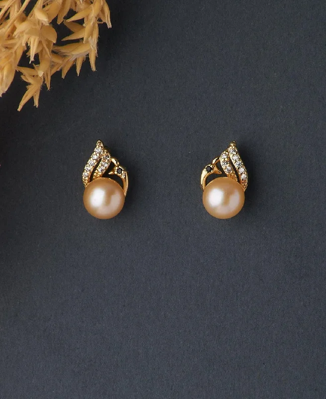 Sparkly Gemstone Earrings For Formal Events-Pretty Pink Pearl Stud Earring