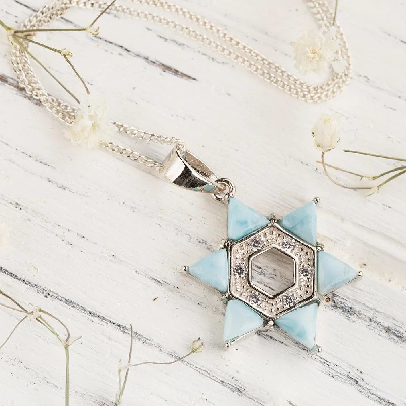 Trendy Crystal Necklace For Evening Wear-Star-Shaped Larimar Stone Necklace