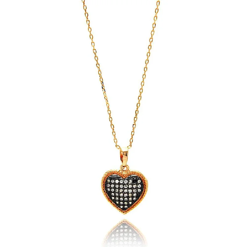 Custom Initial Necklace For Gifts-Silver 925 Gold Plated Black and Clear Heart CZ Necklace - BGP00640