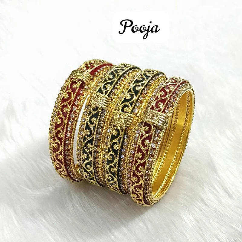 Unique Gemstone Bangles For Wedding Day-Pooja Bangles Gold Plated Bangles Set