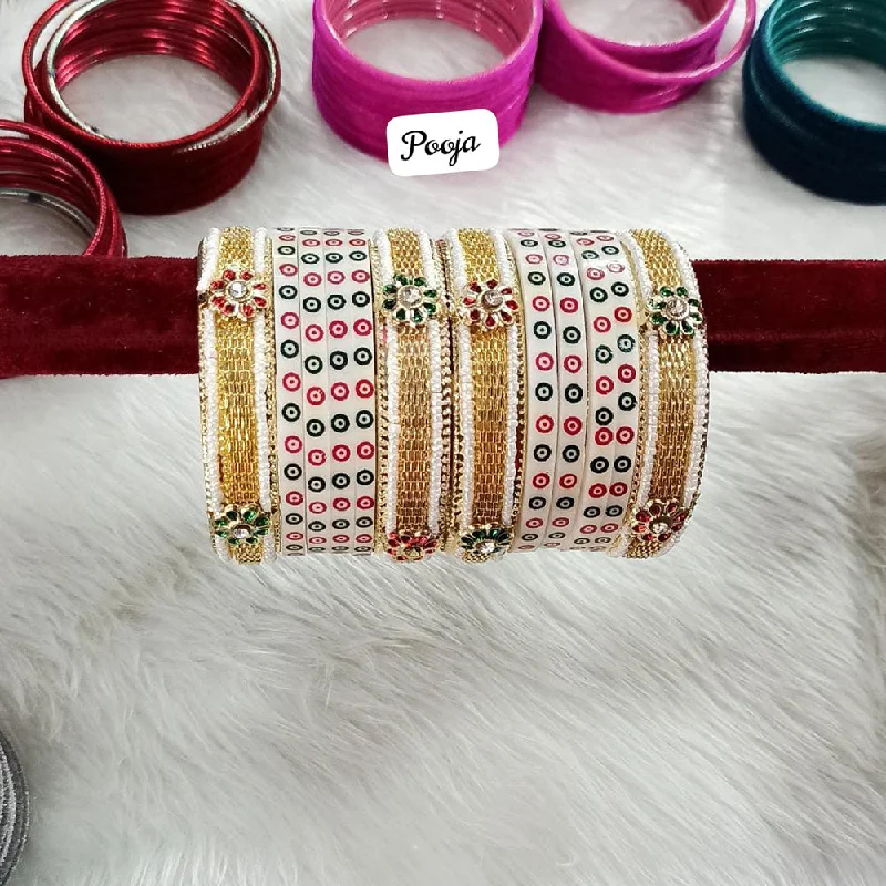 Elegant Wedding Bangles For Bridesmaids With Custom Stones-Pooja Bangles Gold Plated  Bangle Set