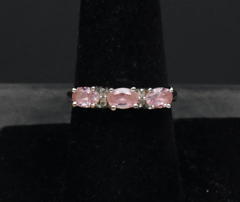 Classic Sapphire Wedding Bands For Brides-Vintage Pink Crystal Sterling Silver Ring - Size 8