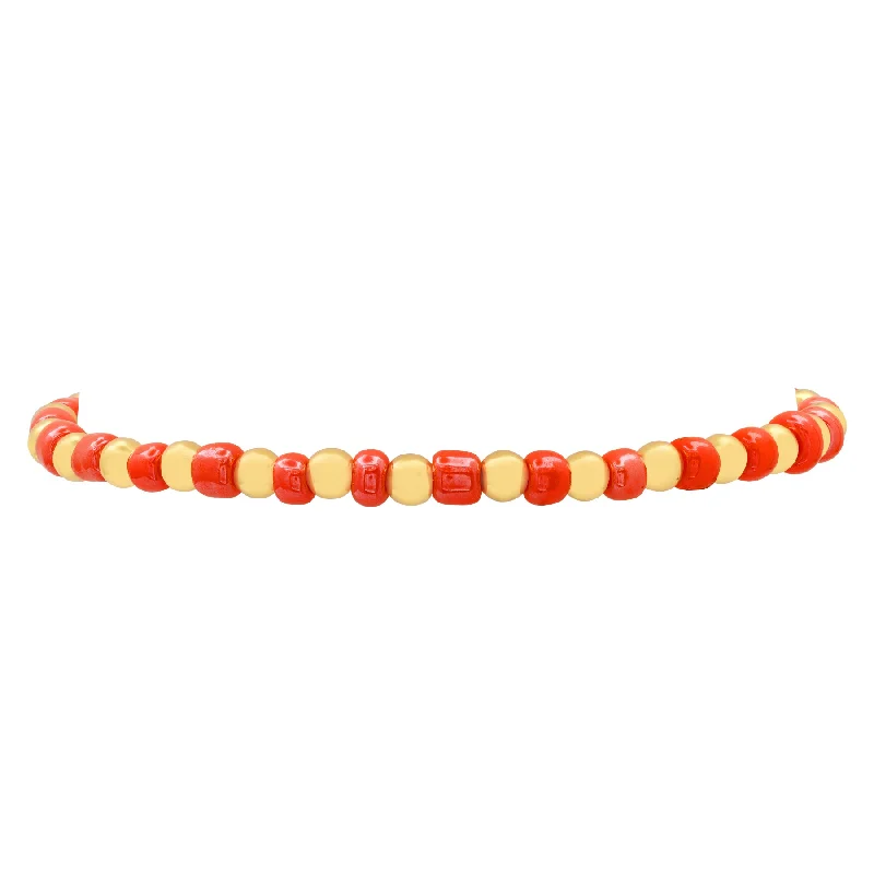 Unique Wire Bracelets For Fashion-IRIDESCENT BALL STRETCH BRACELET GOLD & ORANGE