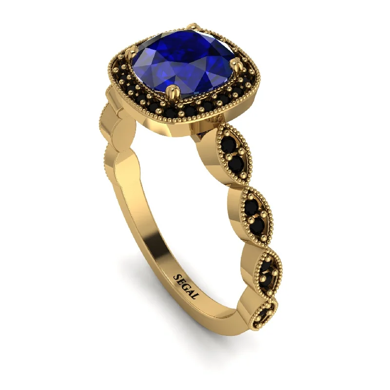 Simple Engagement Rings With Custom Stones-Vintage Inspired Sapphire Halo Ring - Frances No. 43