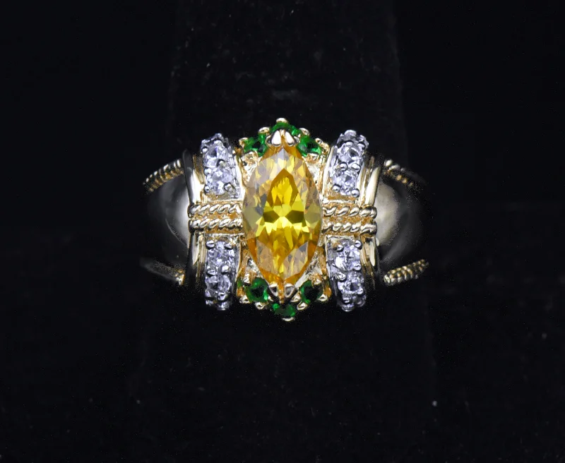 Personalized Gold Wedding Rings For Couples-Ross-Simons - Vintage Vermeil with Yellow and Green CZ Ring - Size 10