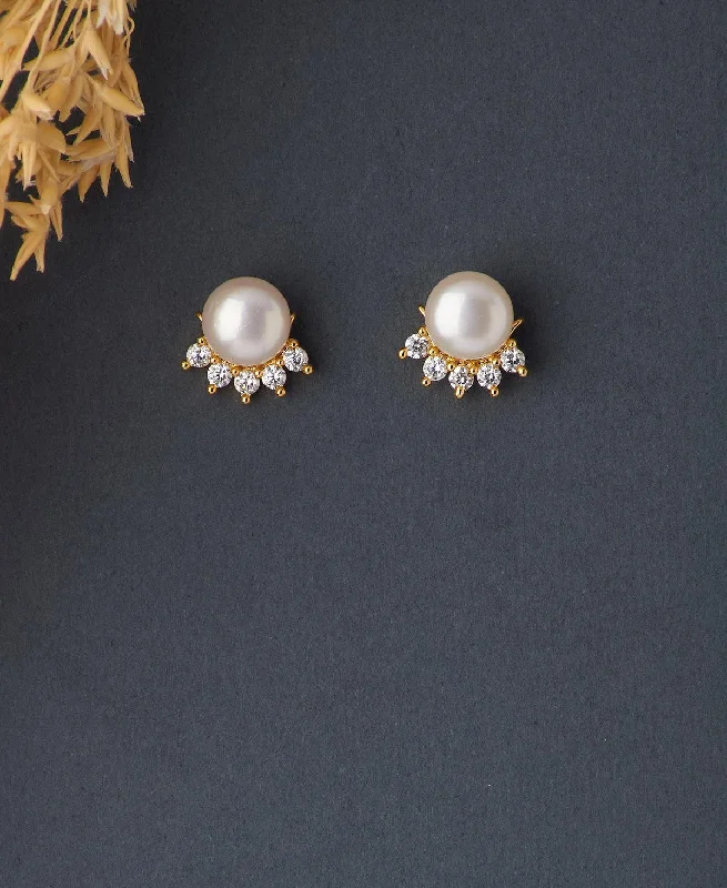 Gold Earrings With Pearls For Weddings-Elegant Real Pearl Stud Earring