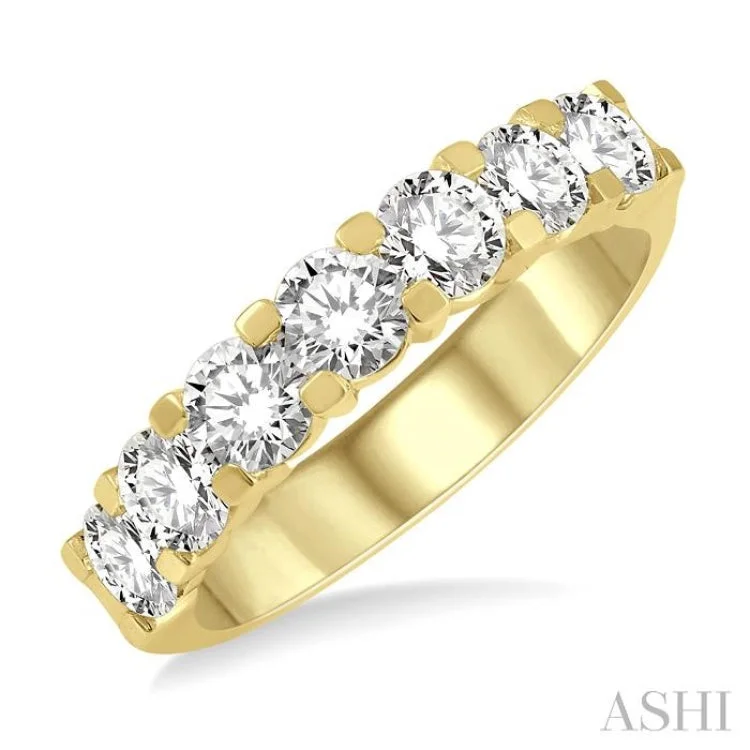 Simple Custom Wedding Bands For Grooms-2 ctw 7 Stone Round Cut Diamond Wedding Band in 14K Yellow Gold