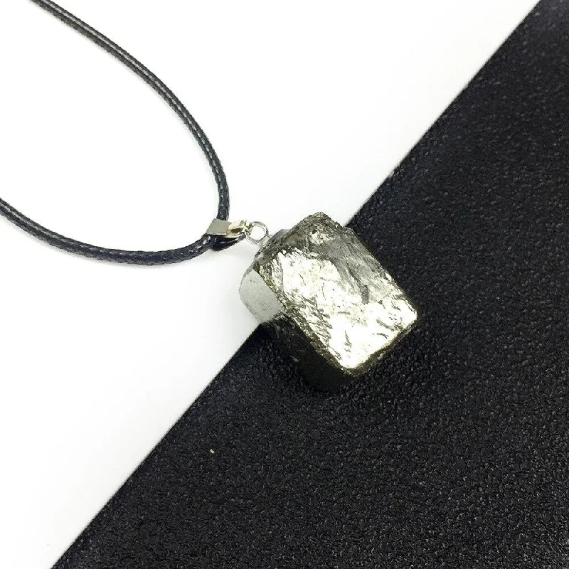 Long Pendant Necklace For Weddings-Pyrite Crystal Necklace Pendant