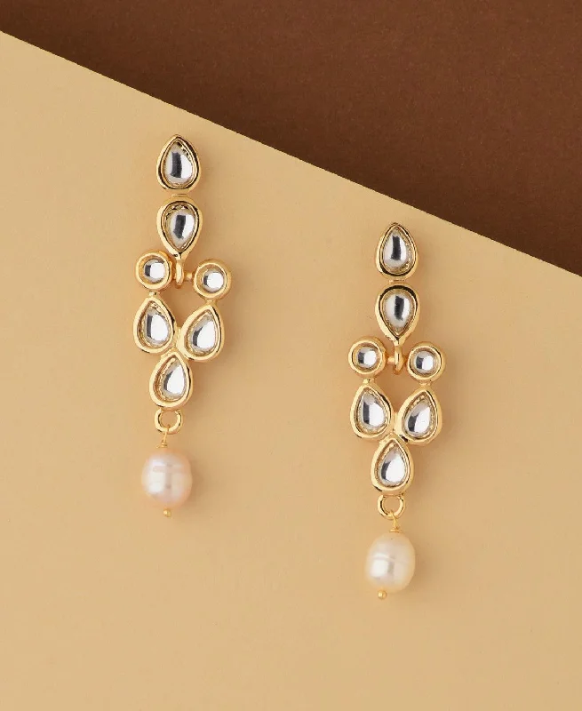 Large Gold Drop Earrings For Evening Wear-Ethnic Real Pearl Hanging Earring