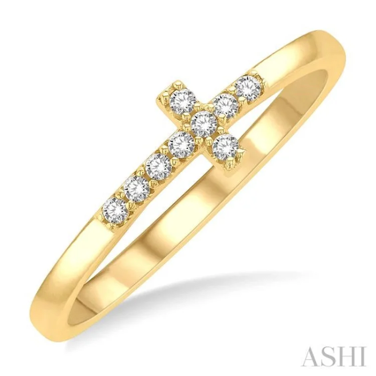 Handmade Engagement Rings For Brides-1/10 ctw Petite Reclining Cross Round Cut Diamond Stackable Fashion Ring in 10K Yellow Gold