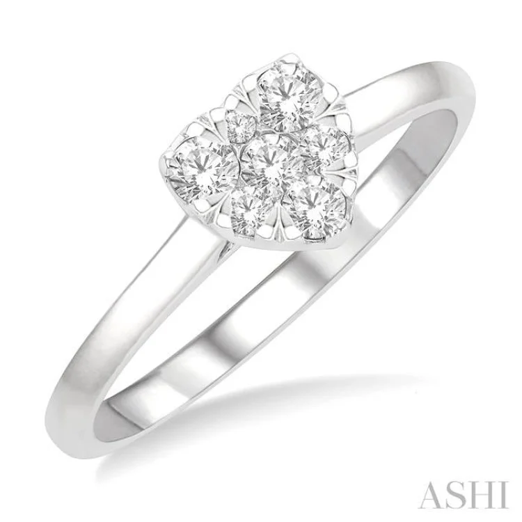 Trendy Wedding Bands For Modern Couples-1/8 Ctw Round Cut Diamond Heart Shape Lovebright Ring in 14K White Gold