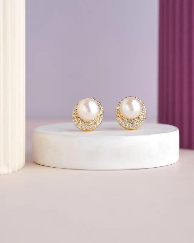 Colorful Hoop Earrings For Party Time-Oval Pearl Stud Earring