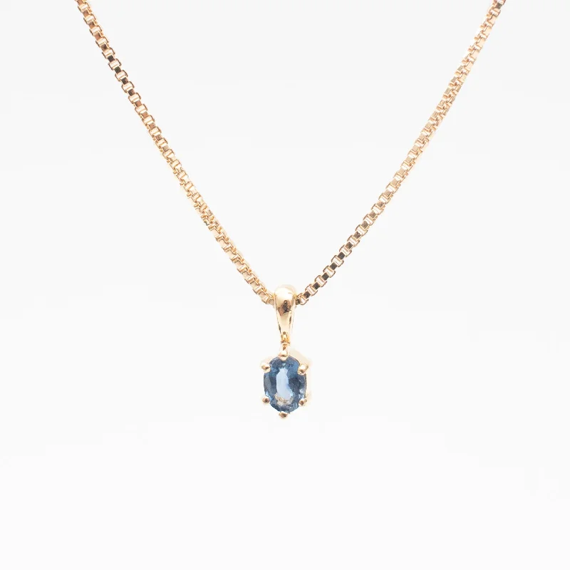 Simple Gold Necklace For Casual Wear-Gold Vermeil Oval Claw Set Blue Sapphire Necklace