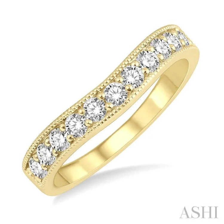 Simple Gold Wedding Bands For Minimalist Brides-1/2 Ctw Arched Round Cut Diamond Wedding Band in 14K Yellow Gold