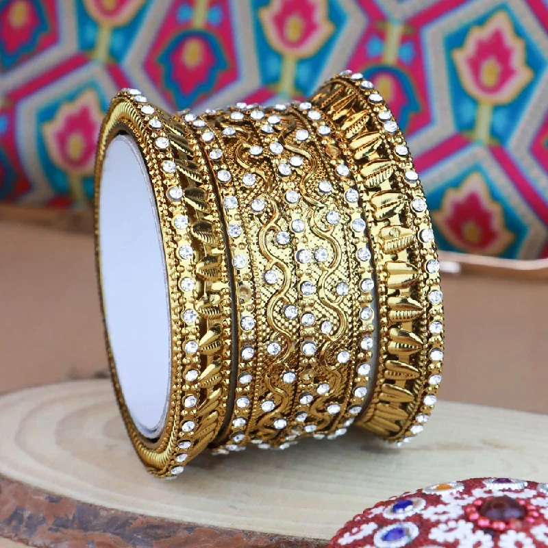 Classic Wedding Bangles For Bridesmaids With Gems-Etnico Gold Plated Plated Traditional Kundan & Stone Studded Kada Bangles for Women (ADB331FL-a)