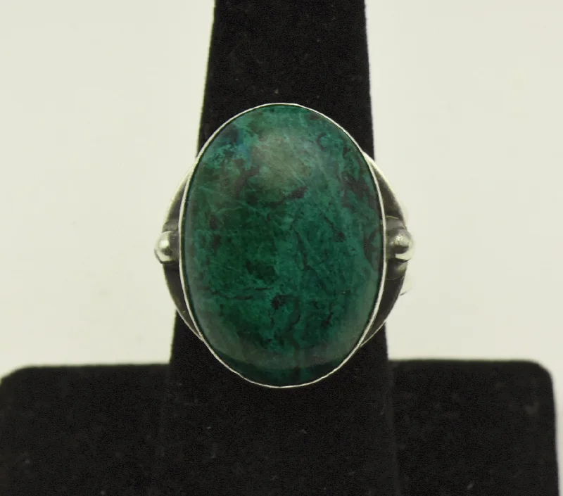 Sparkling Sapphire Rings For Special Gifts-Vintage Handmade Chrysocolla Sterling Silver Adjustable Ring