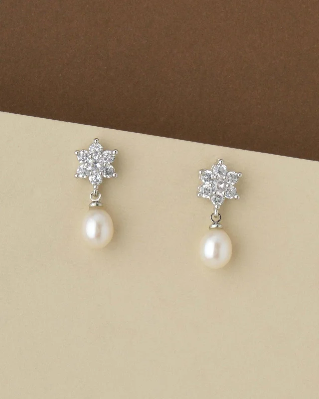 Vintage-Inspired Earrings For Brides-Floral and Smart Real Pearl Hang Earring