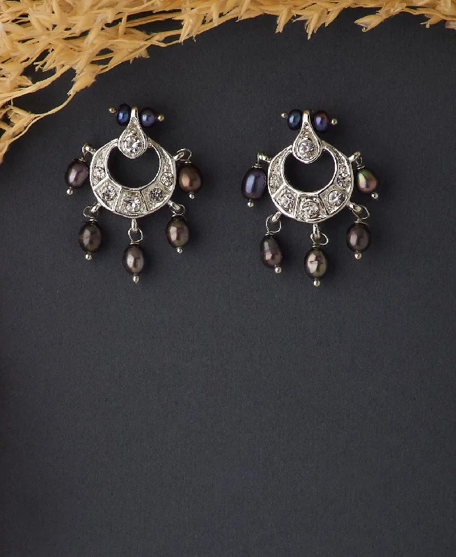 Large Drop Earrings For Fashionable Look-Dainty Stone Studded Rhodium Stylish Earring