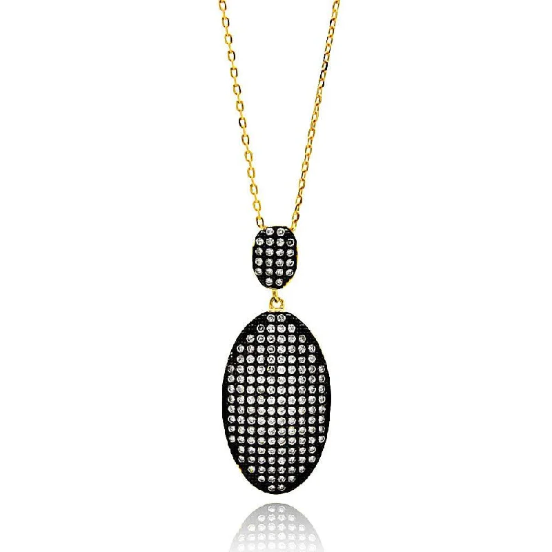 Luxury Sapphire Necklace For Bridal Gifts-Silver 925 Black and Gold Plated Clear Oval CZ Necklace - BGP00618