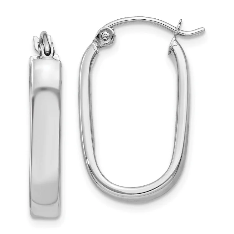 Stylish Beaded Earrings For Everyday Look-14k White Gold Polished Oval Tube Hoop Earrings