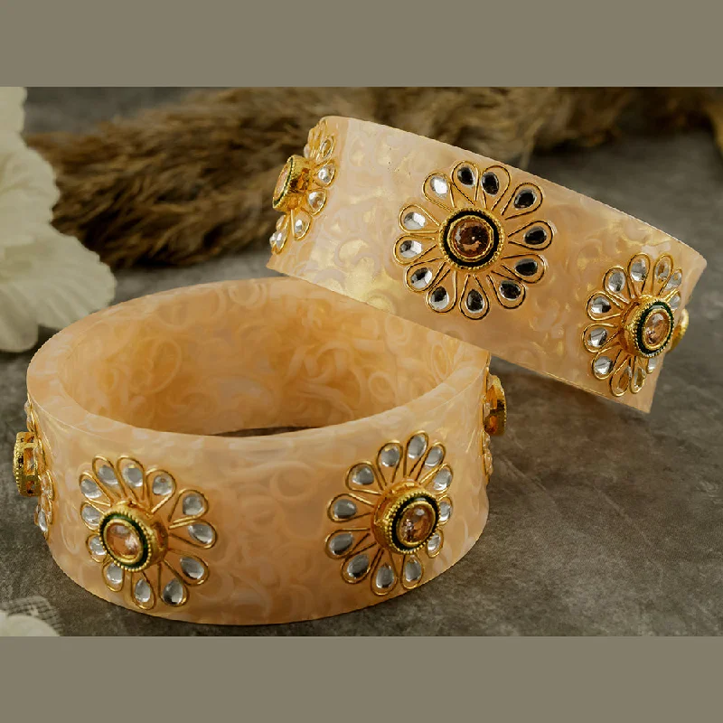 Simple Silver Wedding Bangles For Bridal Jewelry-SOB Set of 2 Acrylic Translucent Designer Kundan Floral Bangles